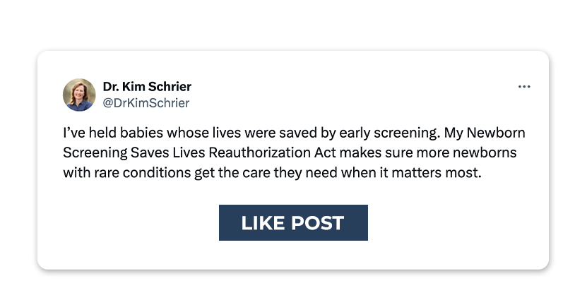 I’ve held babies whose lives were saved by early screening. My Newborn Screening Saves Lives Reauthorization Act makes sure more newborns with rare conditions get the care they need when it matters most. [LIKE POST]