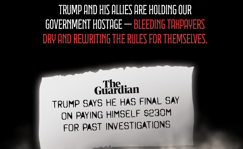 Trump and his allies are holding our government hostage — bleeding taxpayers dry and rewriting the rules for themselves.

___
The Guardian

Trump says he has final say on paying himself $230m for past investigations

___
The Wall Street Journal

How Trump Barreled Through D.C.’s Bureaucracy to Get His White House Ballroom

___
The New York Times

Coast Guard Buys Two Private Jets for Noem, Costing $172 Million

___
Politico

In his battle with doctors, RFK Jr.’s got GOP lawmakers on his side

___
Bloomberg.com

Trump Says ‘A Lot of Good’ Could Come From Government Shutdown