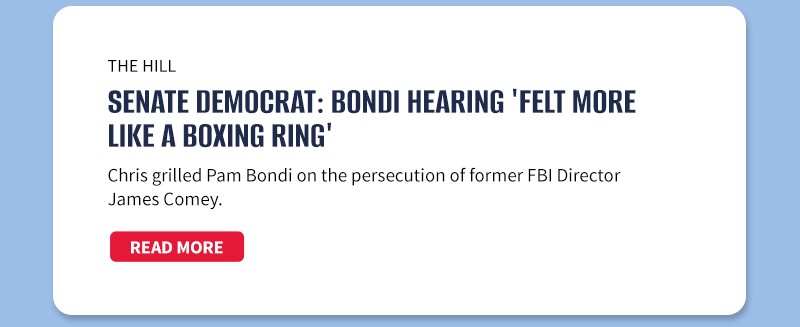 The Hill

Senate Democrat: Bondi hearing 'felt more like a boxing ring'

Chris grilled Pam Bondi on the persecution of former FBI Director James Comey.

[READ MORE]
