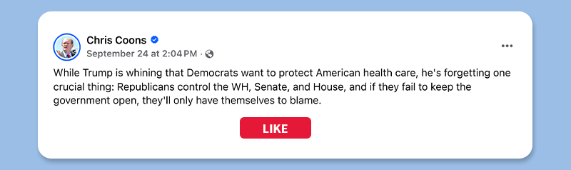 While Trump is whining that Democrats want to protect American health care, he's forgetting one crucial thing: Republicans control the WH, Senate, and House, and if they fail to keep the government open, they'll only have themselves to blame.

