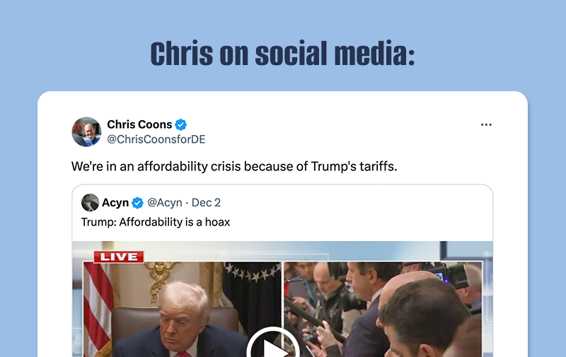 Chris on social media: We're in an affordability crisis because of Trump's tariffs.
