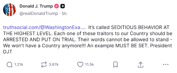 It's called SEDITIOUS BEHAVIOR AT THE HIGHEST LEVEL. Each one of these traitors to our Country should be ARRESTED AND PUT ON TRIAL. Their words cannot be allowed to stand - We won't have a Country anymore!!!! An example MUST BE SET. President DJT