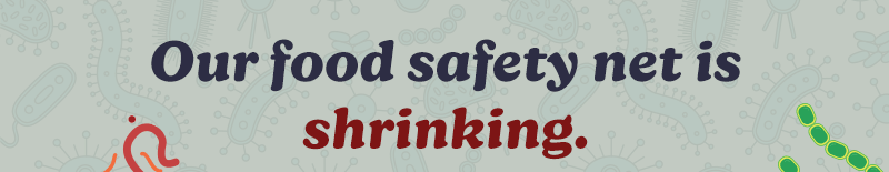 WOur food safety net is shrinking.

After RFK Jr's cuts and mass layoffs, the agencies responsible for keeping our food safe have lost staff and resources:

FDA staff ↓ 23% 

CDC staff ↓ 28%