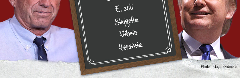 Campylobacter 
Cyclospora Listeria
Salmonella
E. coli 
Shigella
Vibrio
Yersinia