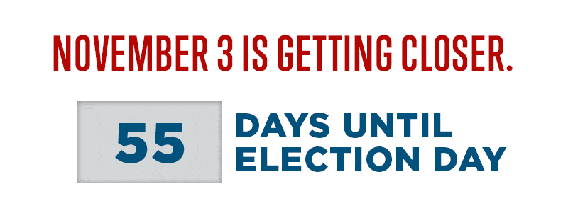NOVEMBER 3 IS GETTING CLOSER.

55 DAYS UNTIL ELECTION DAY